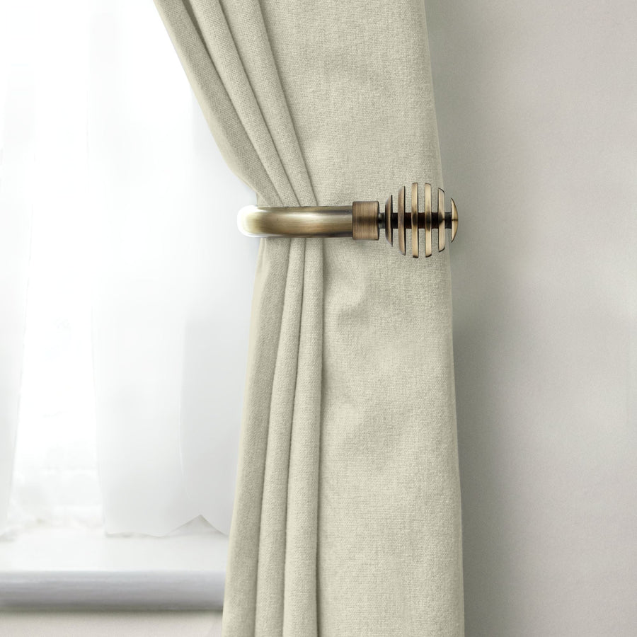 Antique Brass Metal Sliced Curtain Holdbacks (Pair)