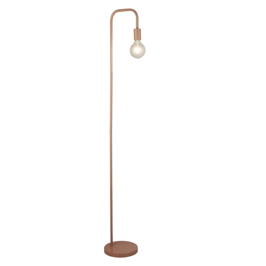 Matt Pink Floor Lamp With Overhanging Bulb