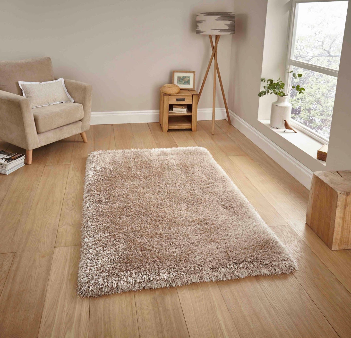 Montana Beige Luxury Shaggy Rug