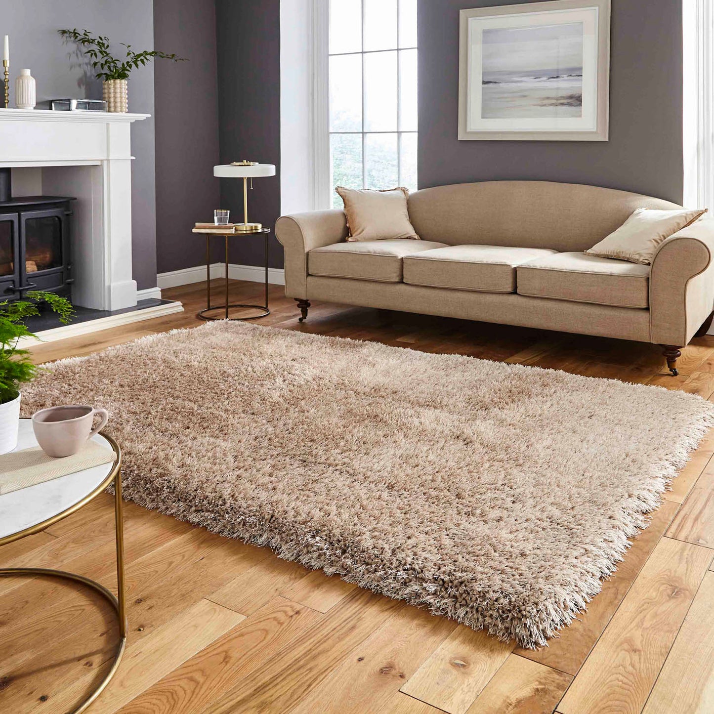 Montana Beige Luxury Shaggy Rug