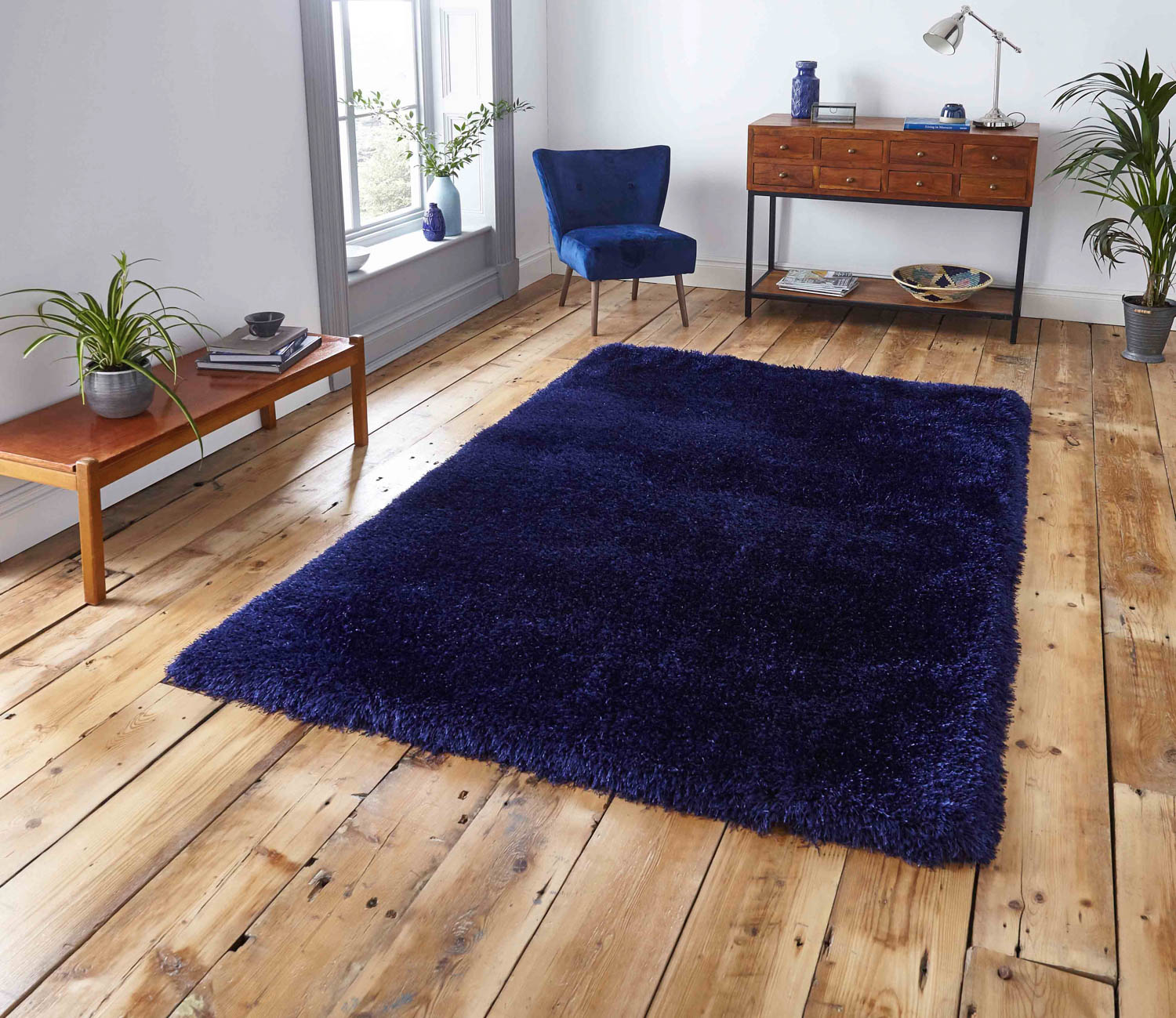 Montana Navy Blue Luxury Shaggy Rug | 60x120, 80x150, 120x170, 150x230 ...