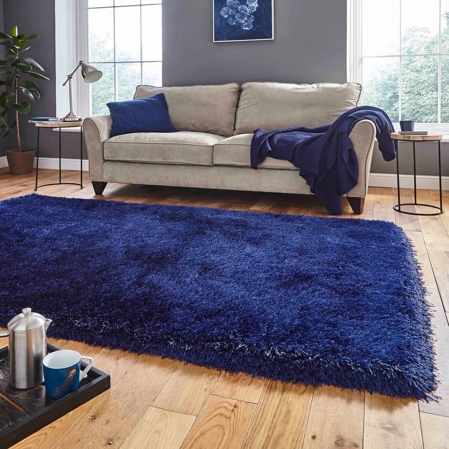 Montana Navy Blue Luxury Shaggy Rug