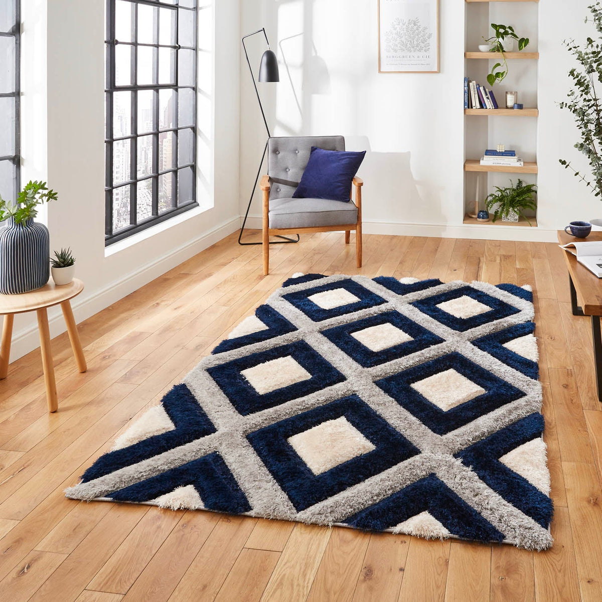 Olympia GR224 Grey Navy Geometric Rug