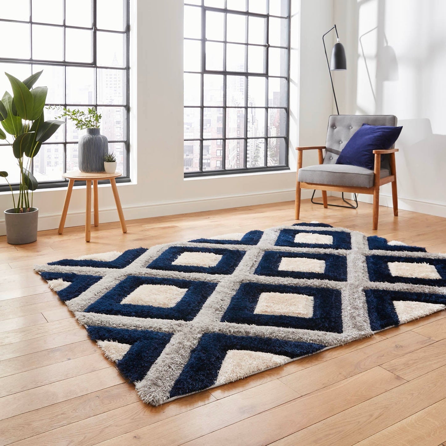 Olympia GR224 Grey/Navy Geometric Rug