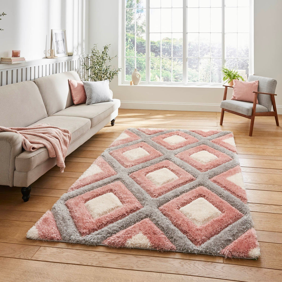 Olympia GR224 Grey Pink Geometric Rug