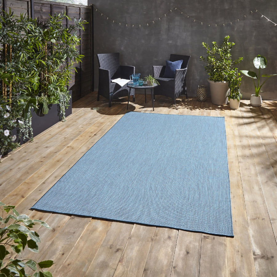 POP Outdoor Blue Flat Weave Plain Rug