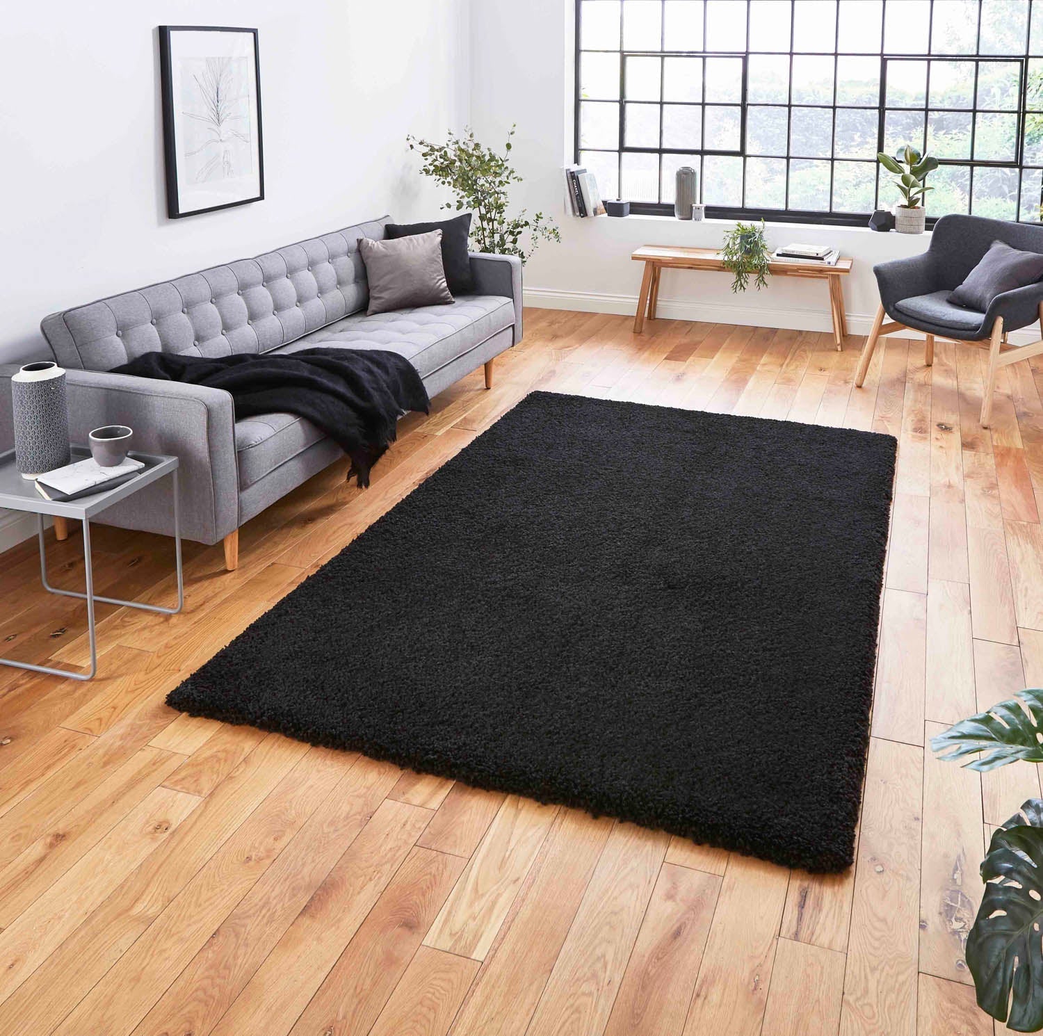 Sierra 9000 Black Shaggy Rug – Julian Charles Home