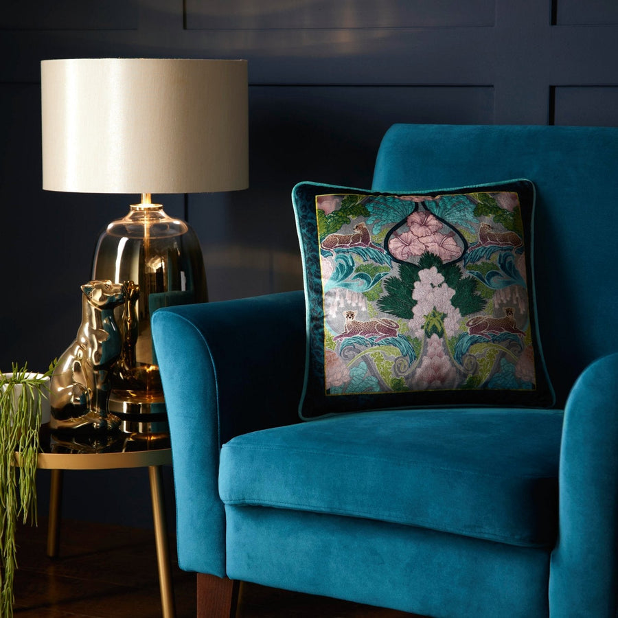Laurence Llewelyn-Bowen Suburban Jungle Teal Velvet Cushion (43cm x 43cm)