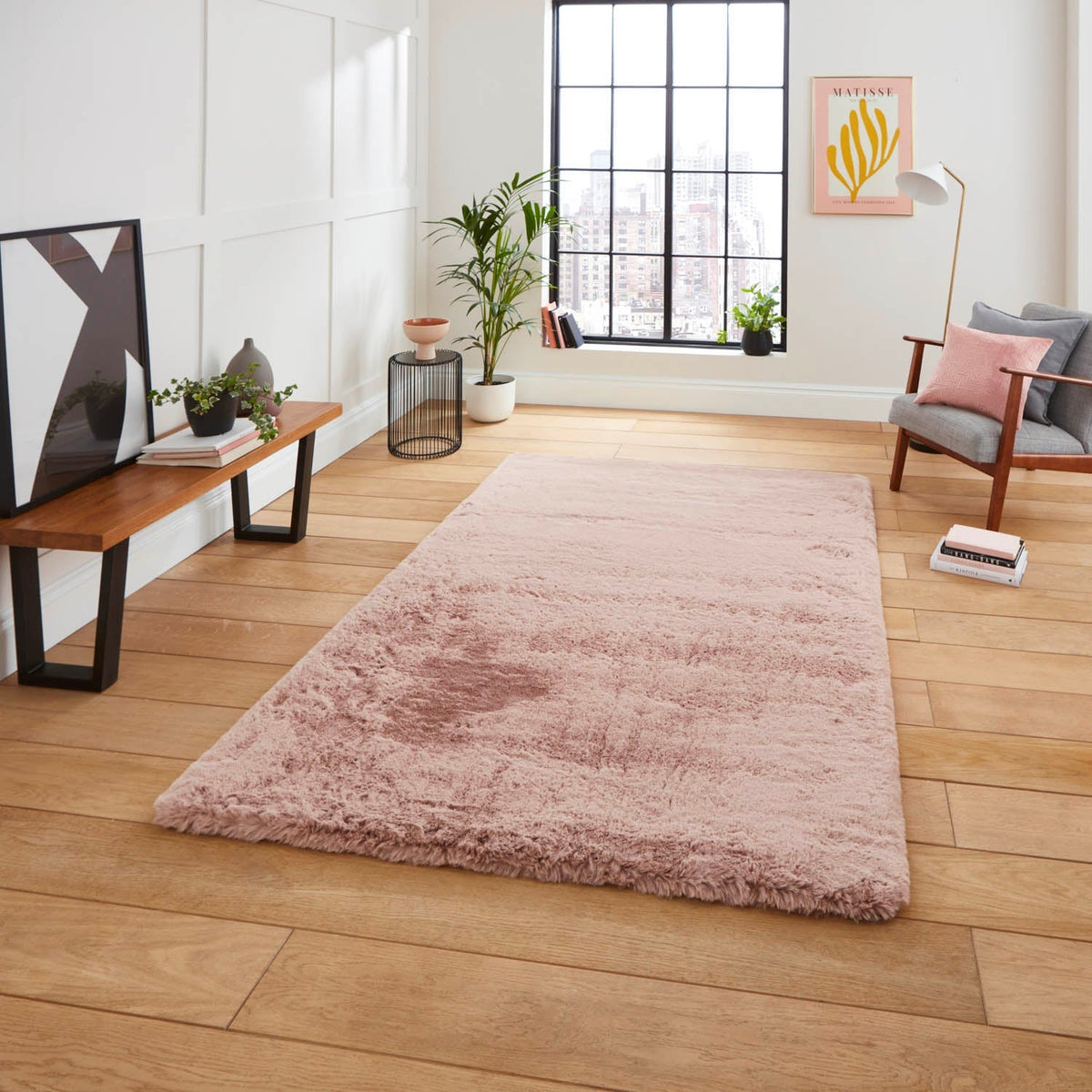 Super Teddy Rose Pink Shaggy Rug