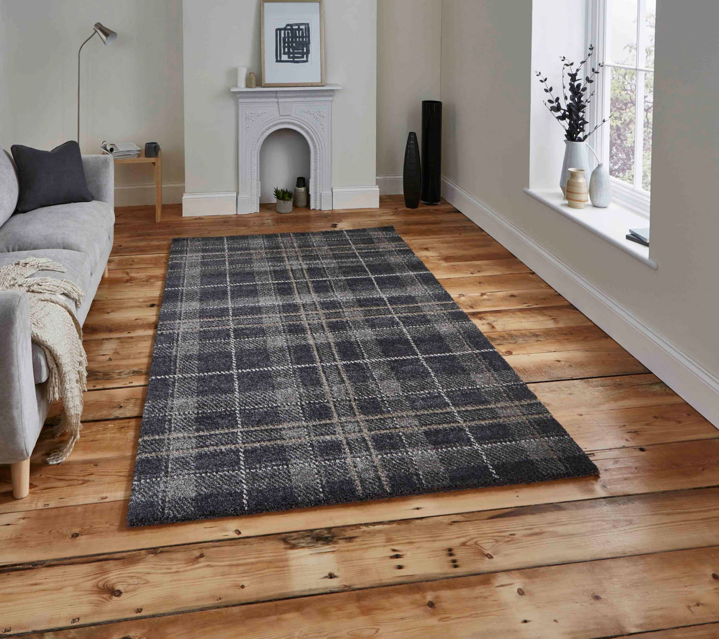 Wellness 6630 Dark Grey Check Rug