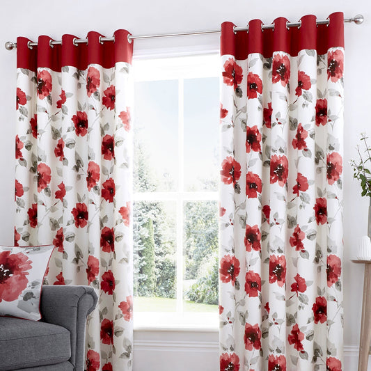 Adriana Red Floral Eyelet Curtains