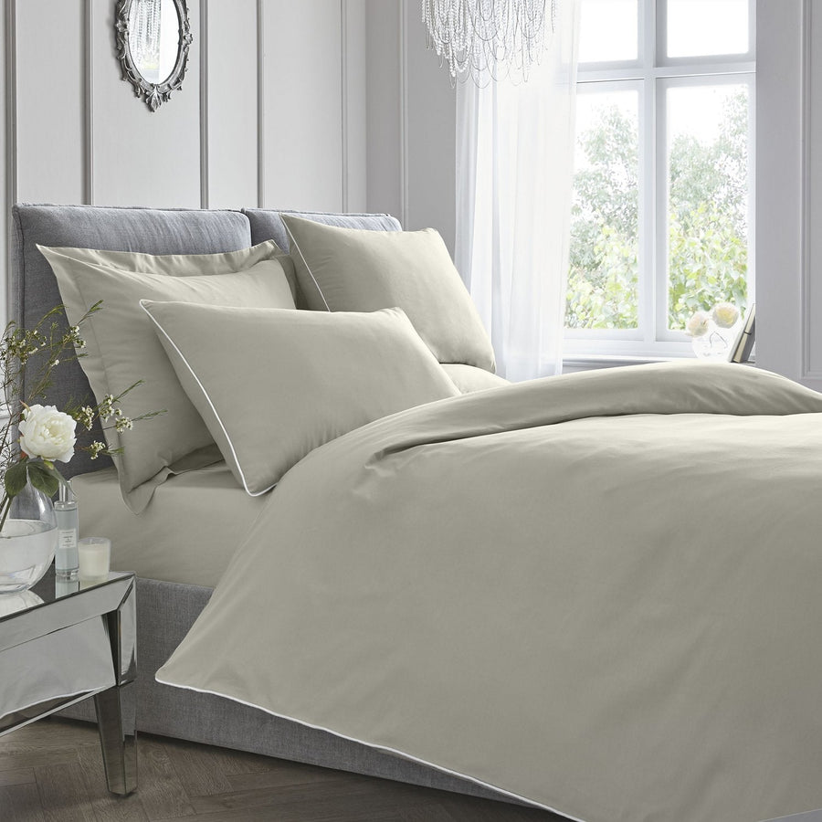 Silver With White Contrast Piping 200 Thread Count 100% Cotton Duvet Set