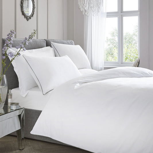 White With Silver Contrast Piping 200 Thread Count Cotton Duvet Set