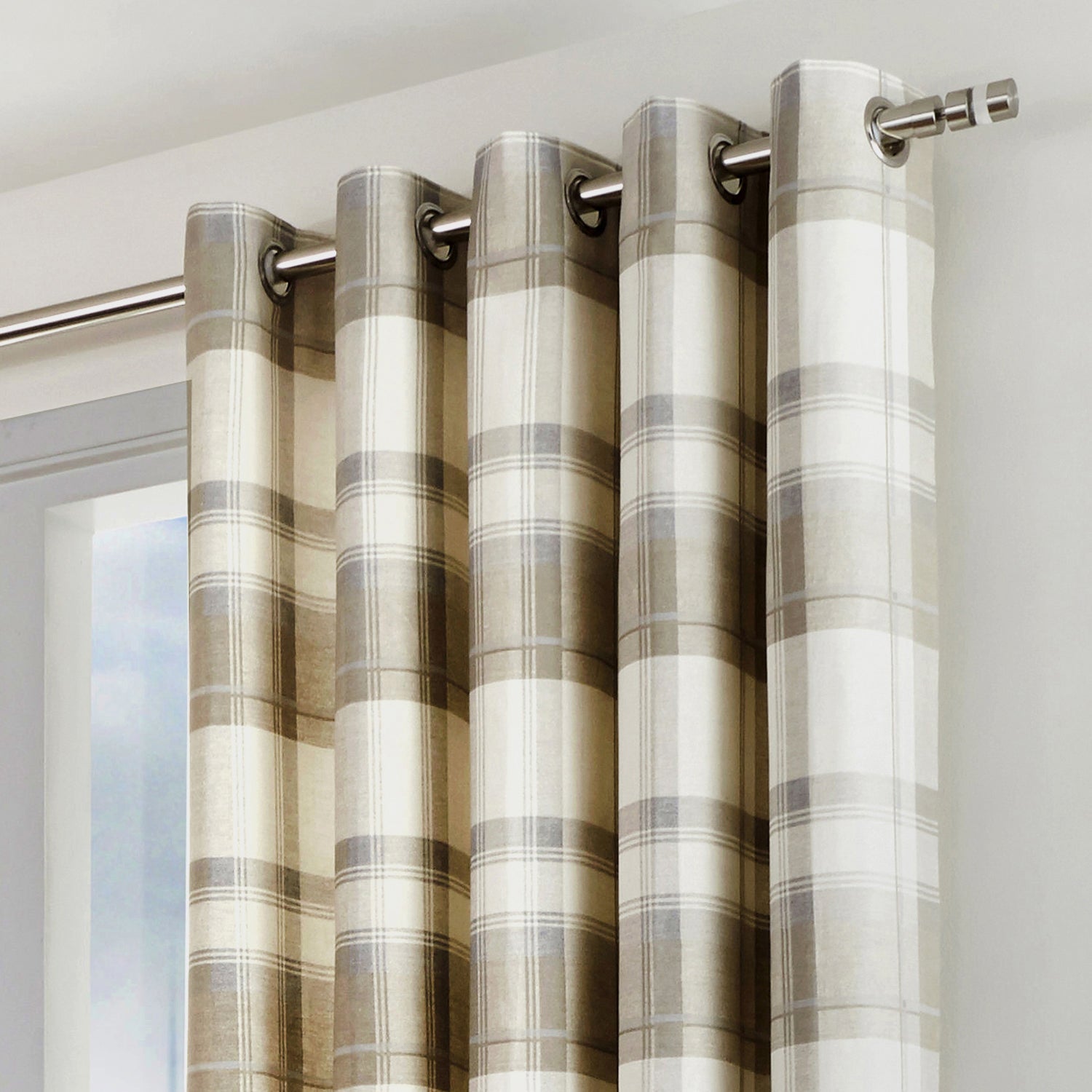 Balmoral Check Natural Eyelet Curtains Julian Charles Home
