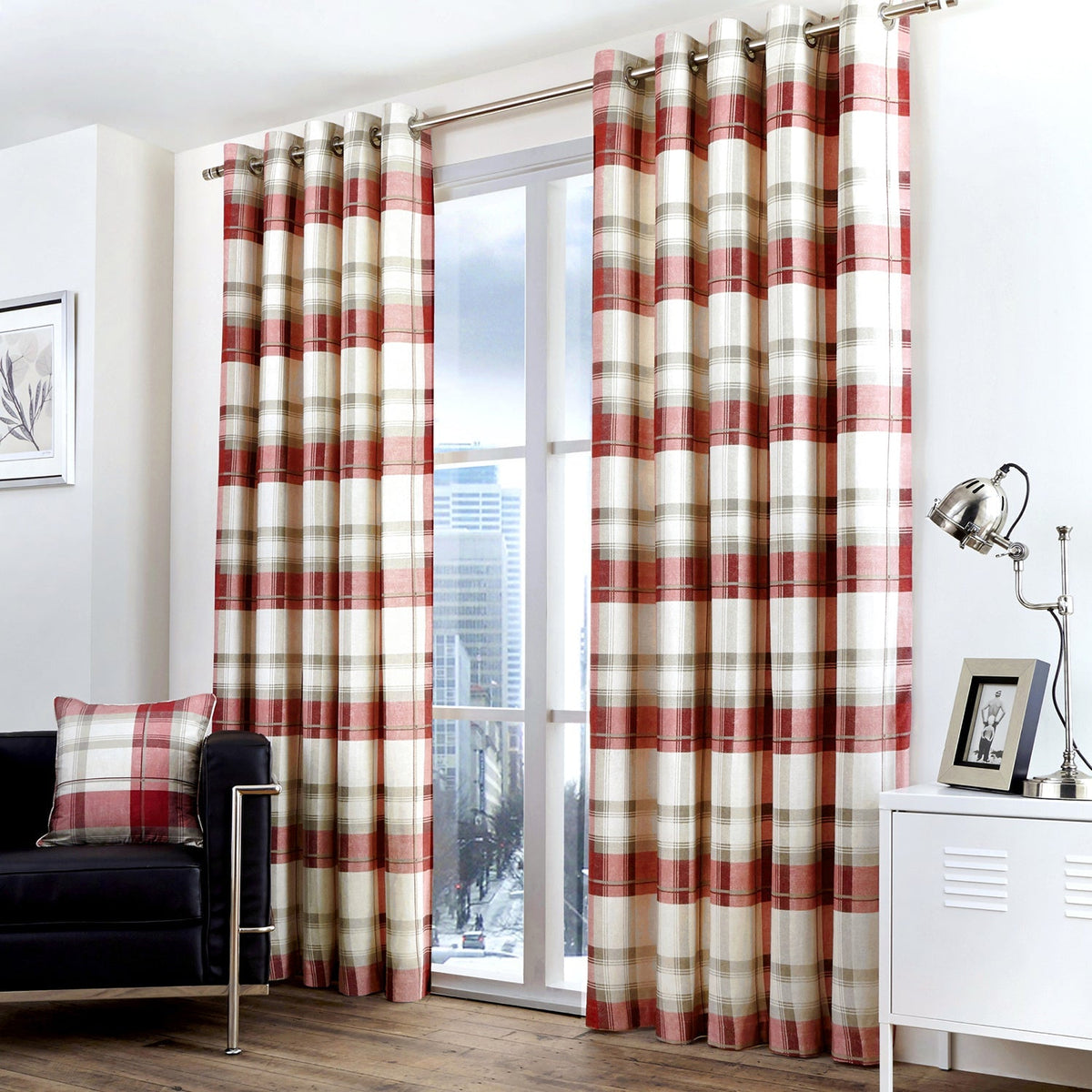 Balmoral Check Ruby Eyelet Curtains