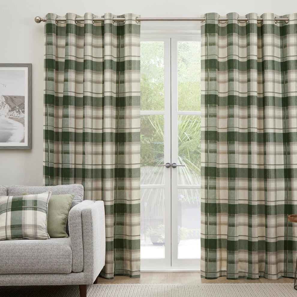 Balmoral Check Bottle Green Eyelet Curtains Julian Charles Home