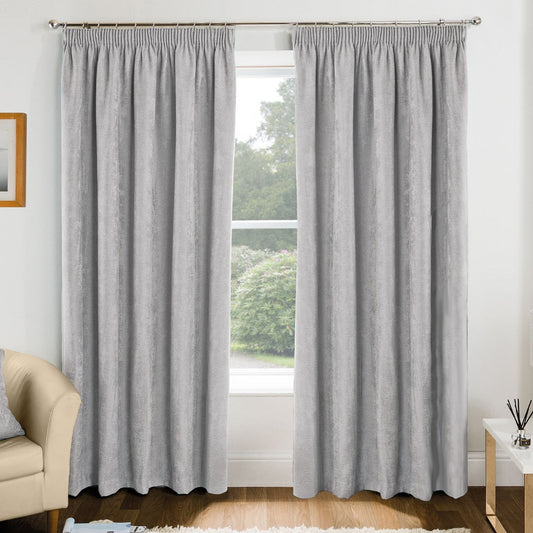 Buxton Silver Grey Pencil Pleat Thermal Curtains
