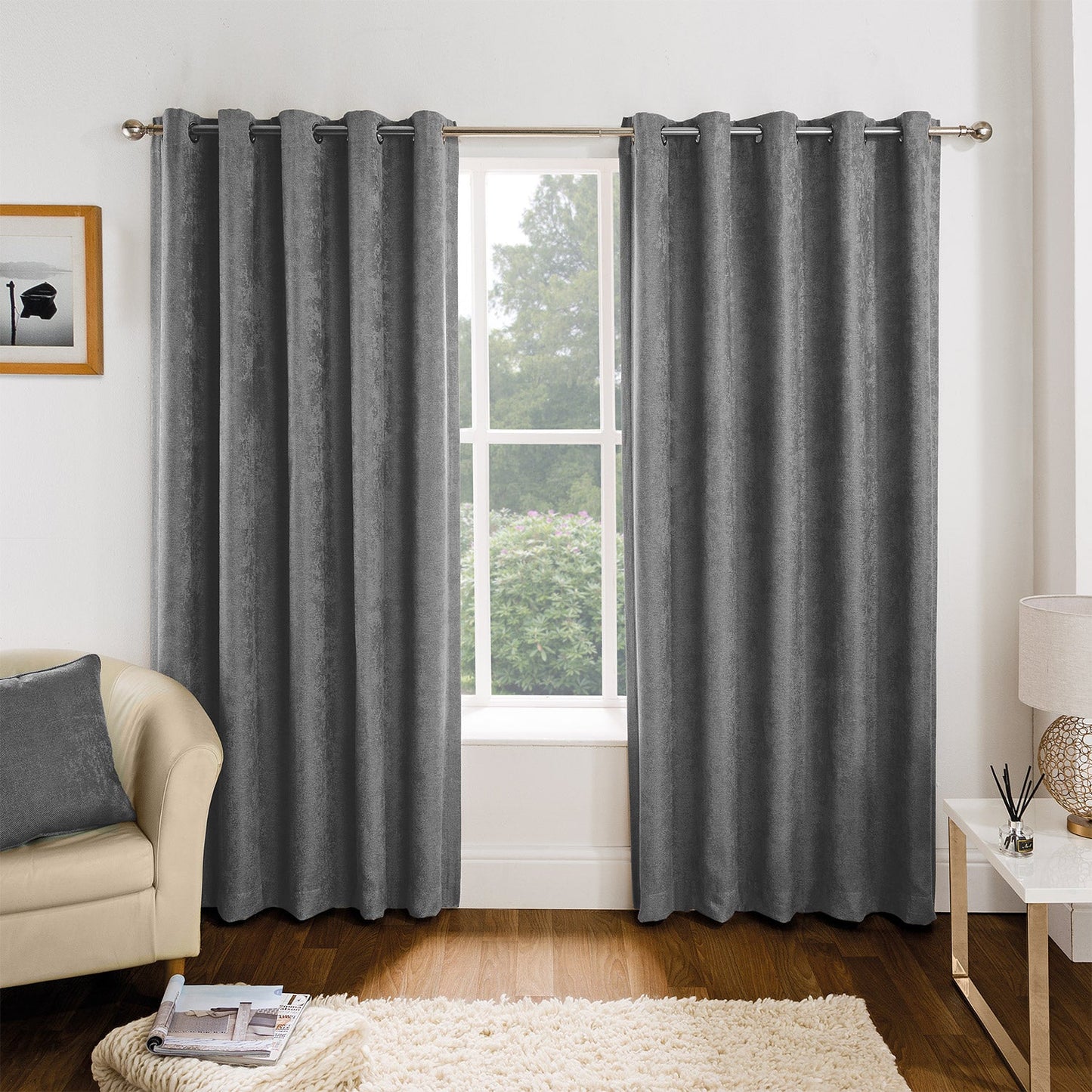 Buxton Grey Eyelet Thermal Curtains