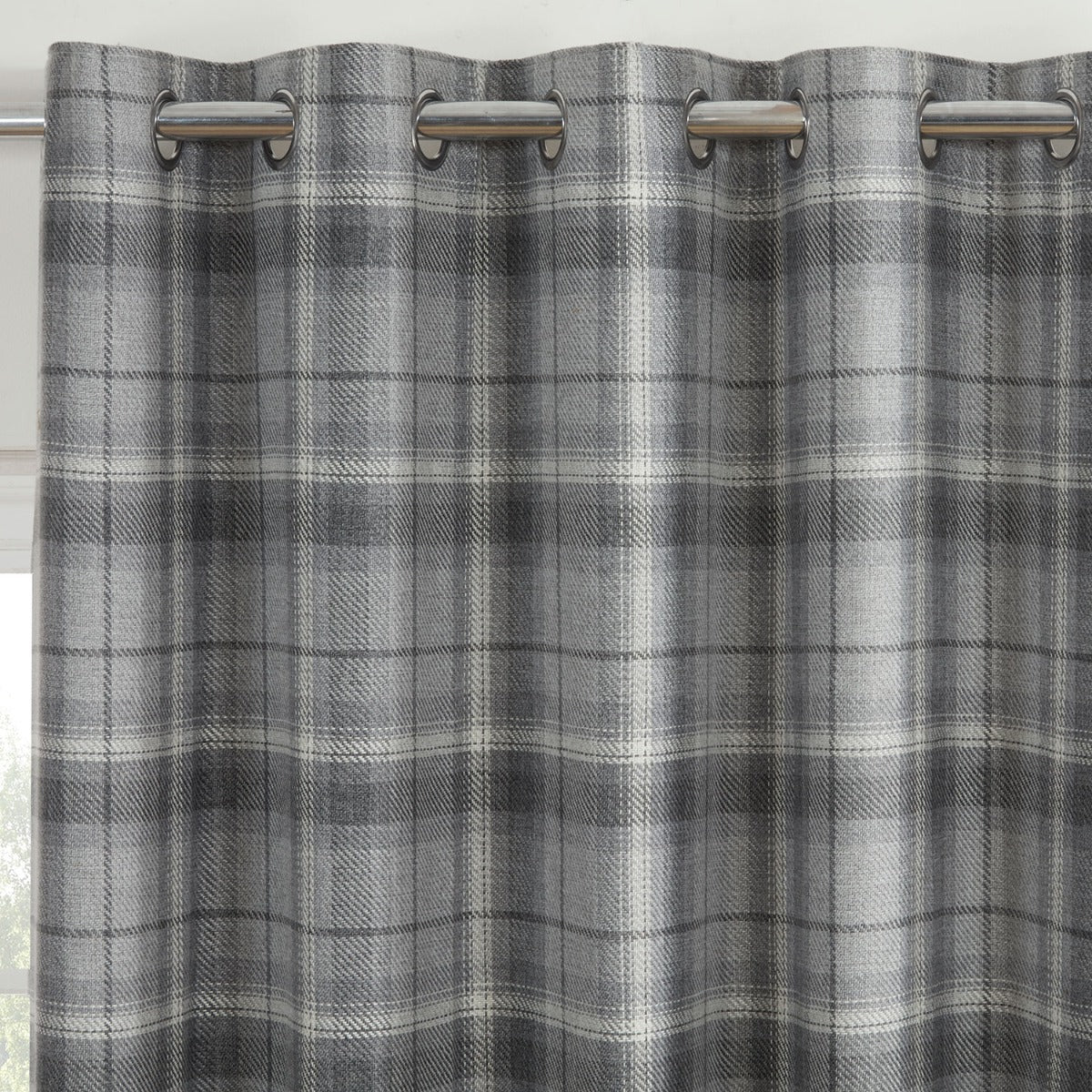 Carnoustie Check Grey Blackout Lined Eyelet Curtains