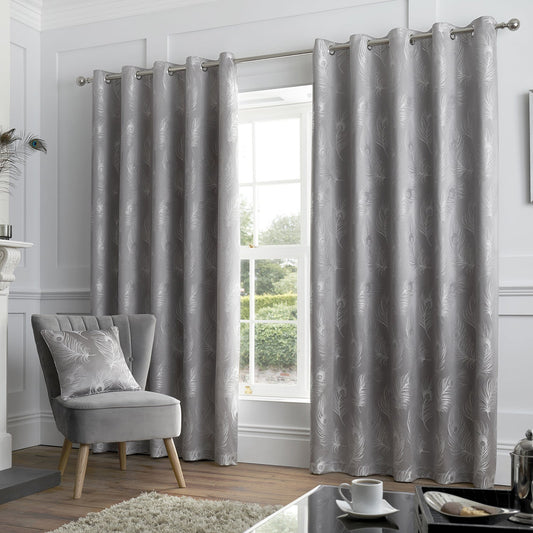 Feather Silver Grey Eyelet Curtains