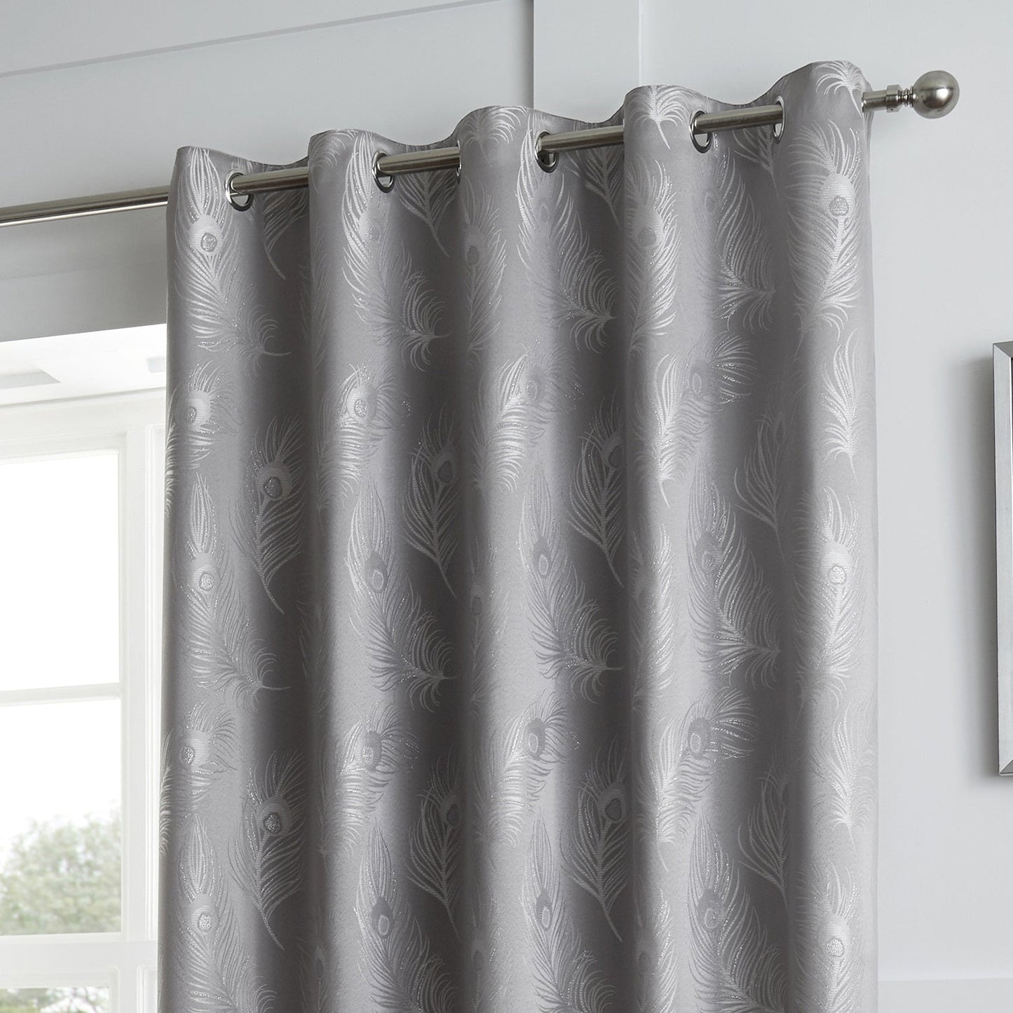 Feather Silver Grey Eyelet Curtains