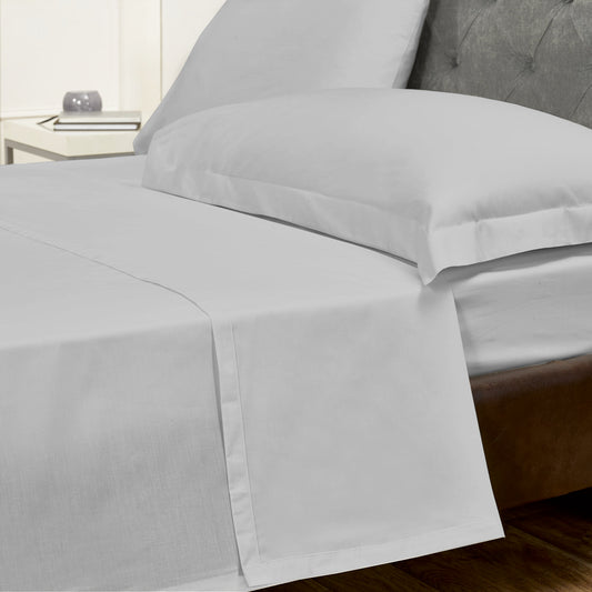 Silver Cotton Rich Percale Easy Care Flat Sheet
