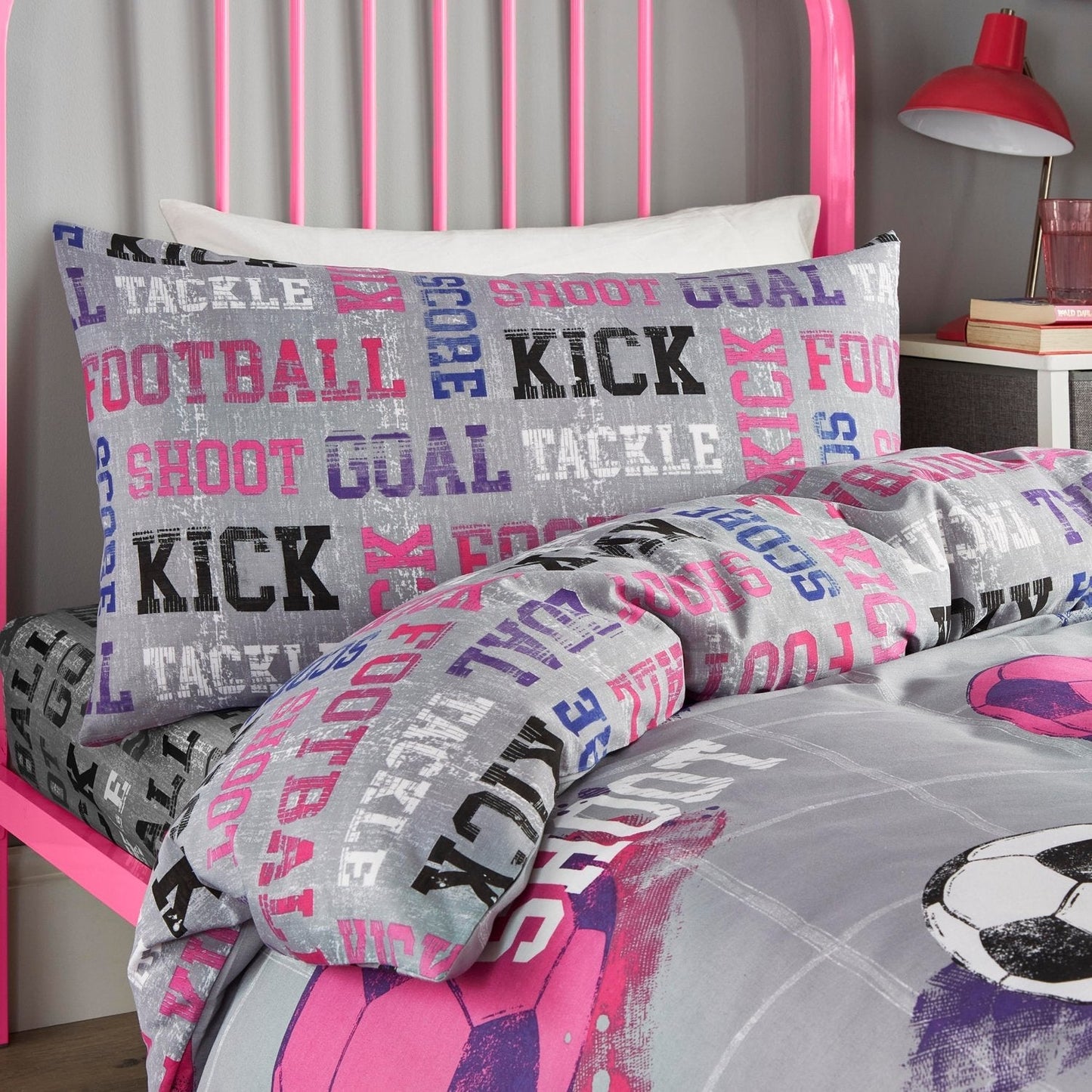 Football Pink Reversible Kids Duvet Set