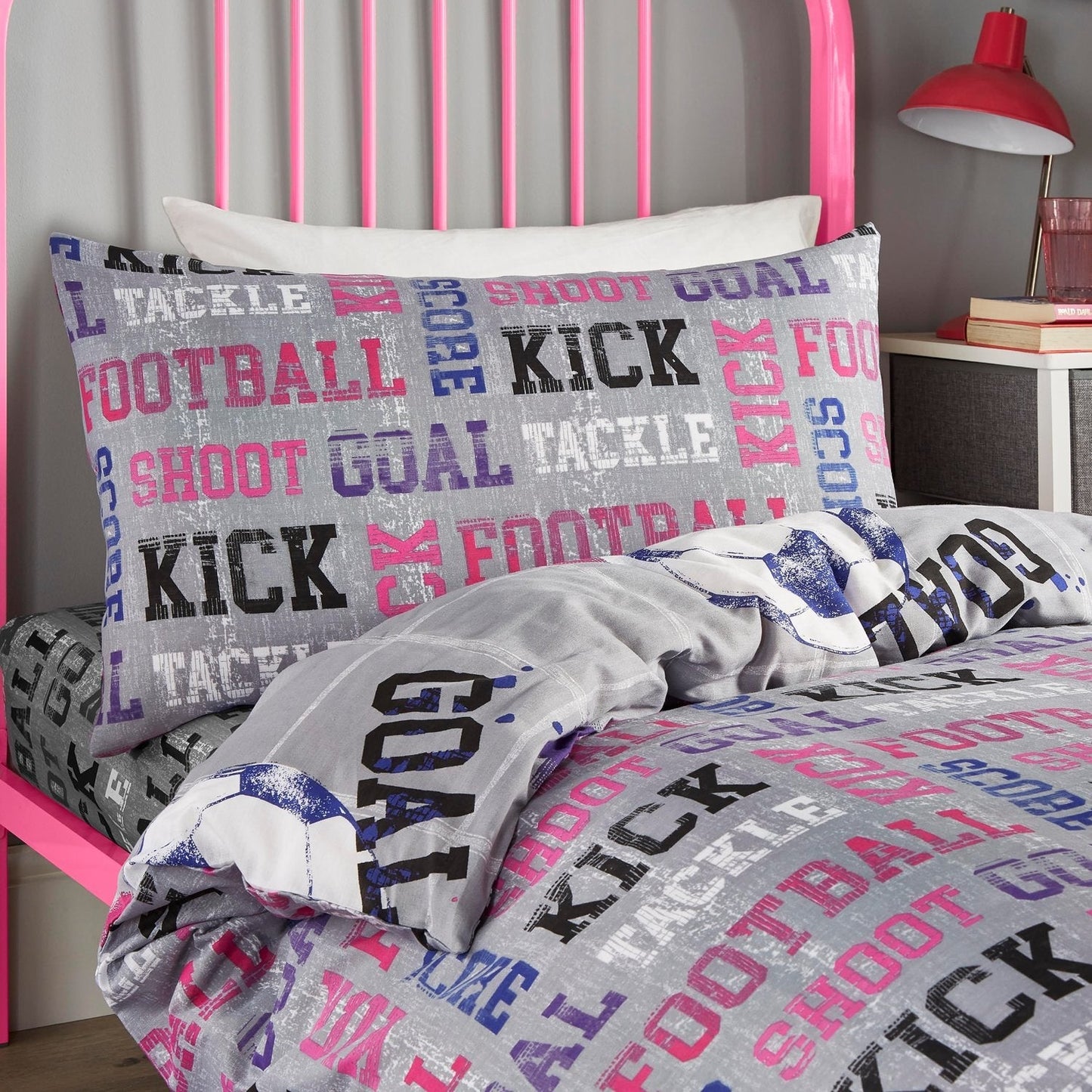 Football Pink Reversible Kids Duvet Set