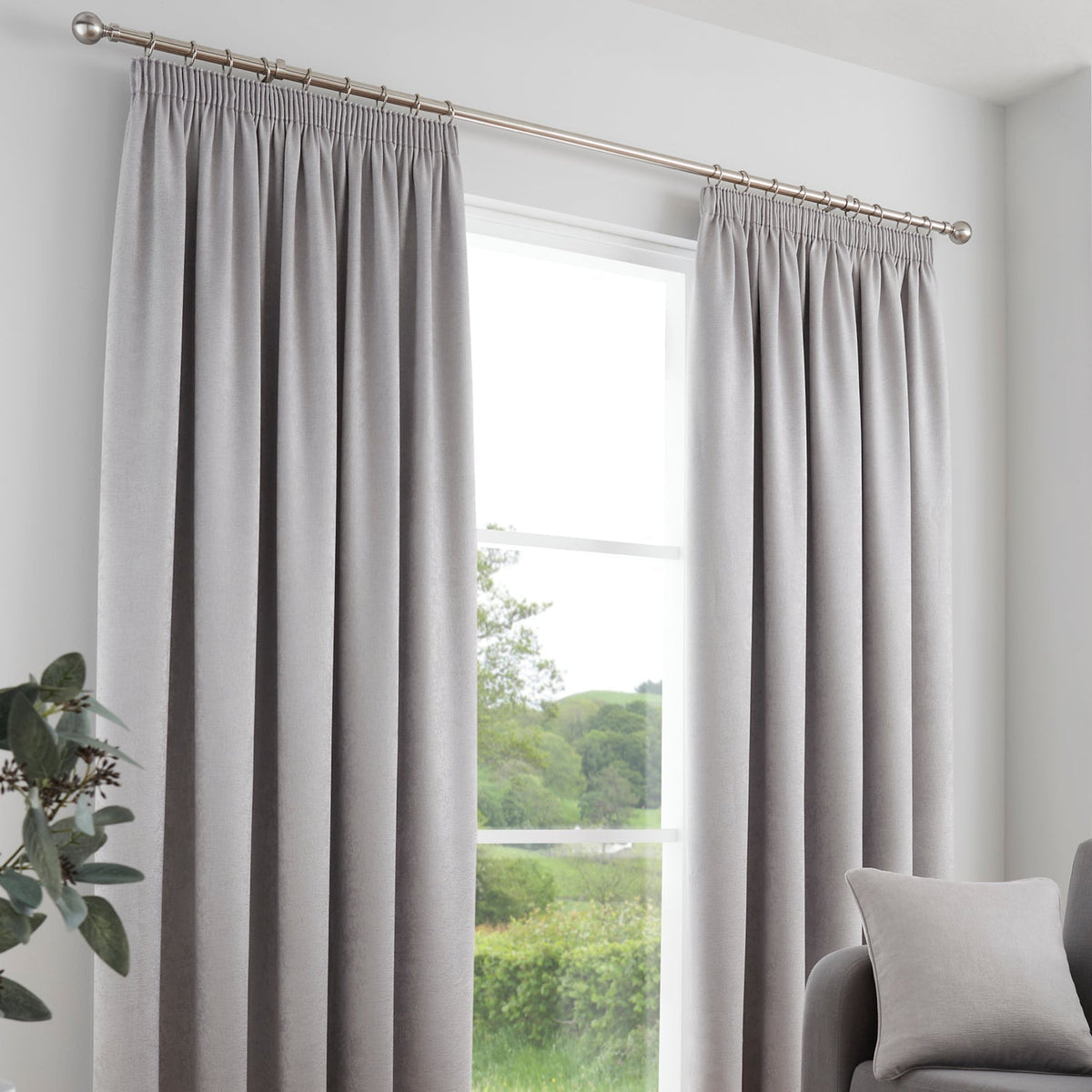 Galaxy Silver Dim Out Pencil Pleat Curtains