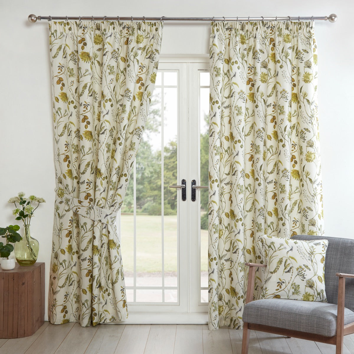 Grove Fennel Pencil Pleat Curtains