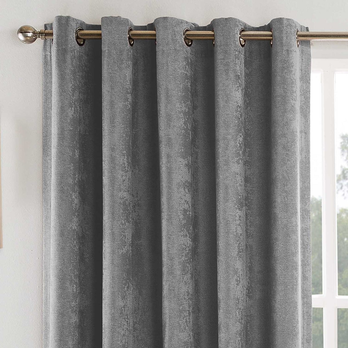 Buxton Grey Eyelet Thermal Curtains