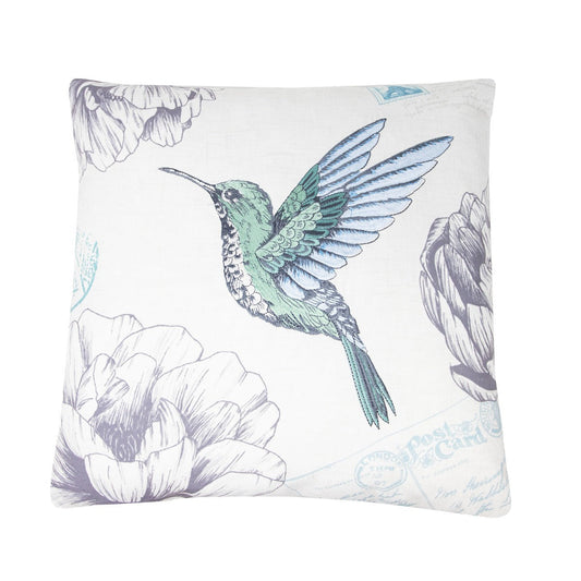Floral Hummingbird Blue Embroidered Cushion (43cm x 43cm)