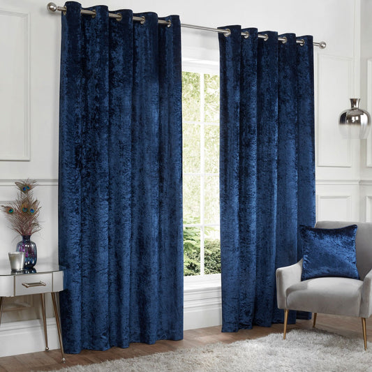 Allure Navy Blue Crushed Velvet Eyelet Curtains