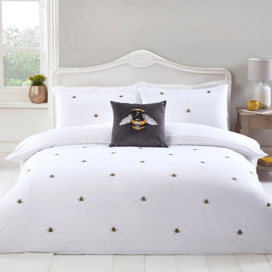 Bumblebee White Supersoft Embroidered Duvet Set
