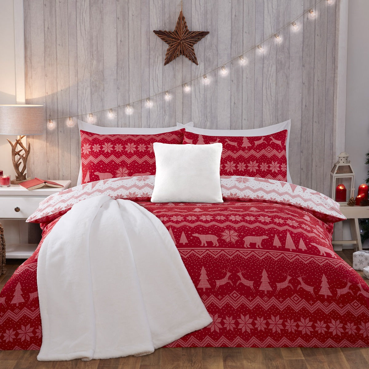 Fairisle Red Super Soft Reversible Duvet Set