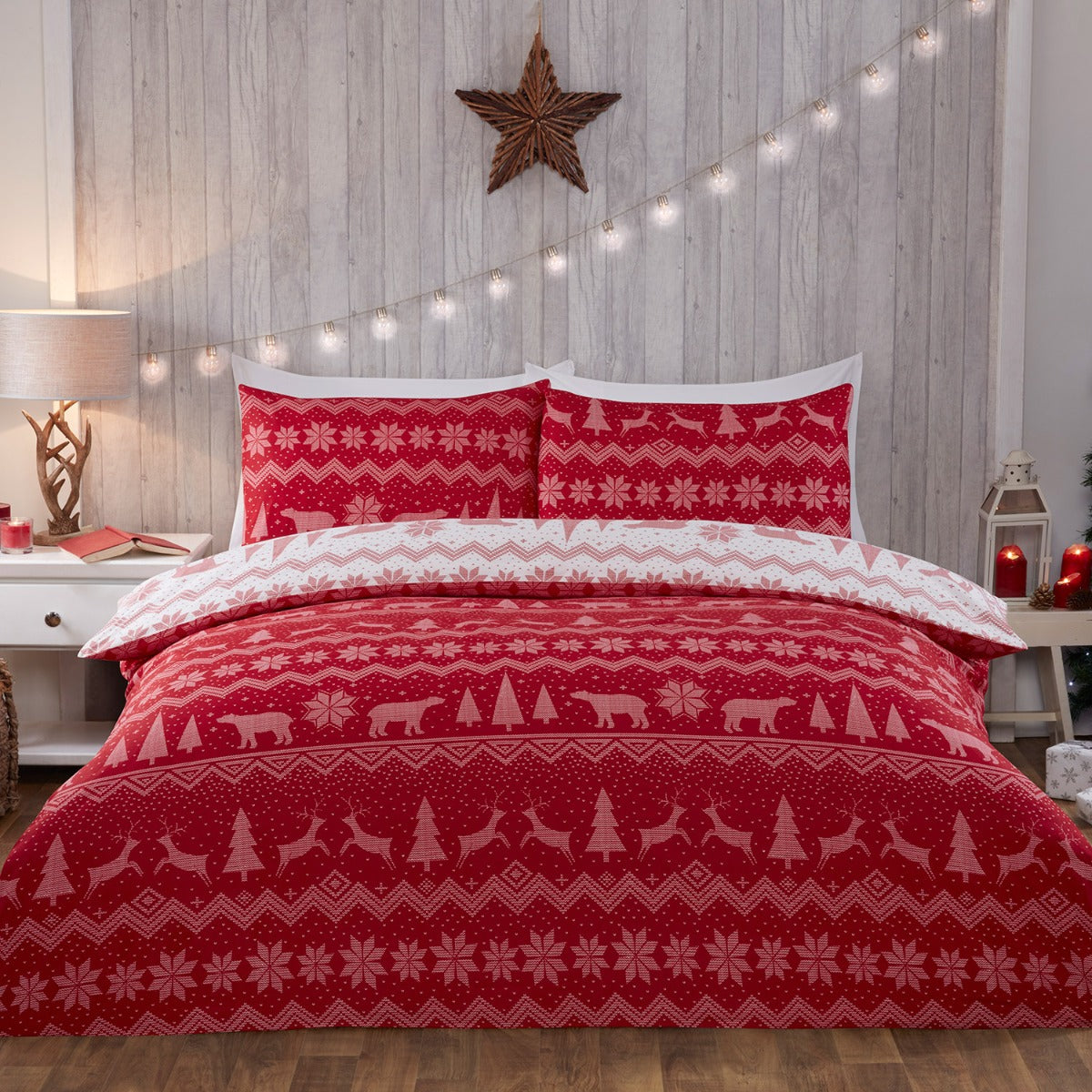 Fairisle Red Super Soft Reversible Duvet Set