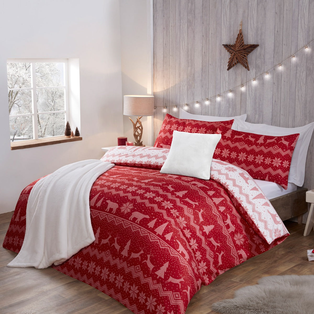 Fairisle Red Super Soft Reversible Duvet Set