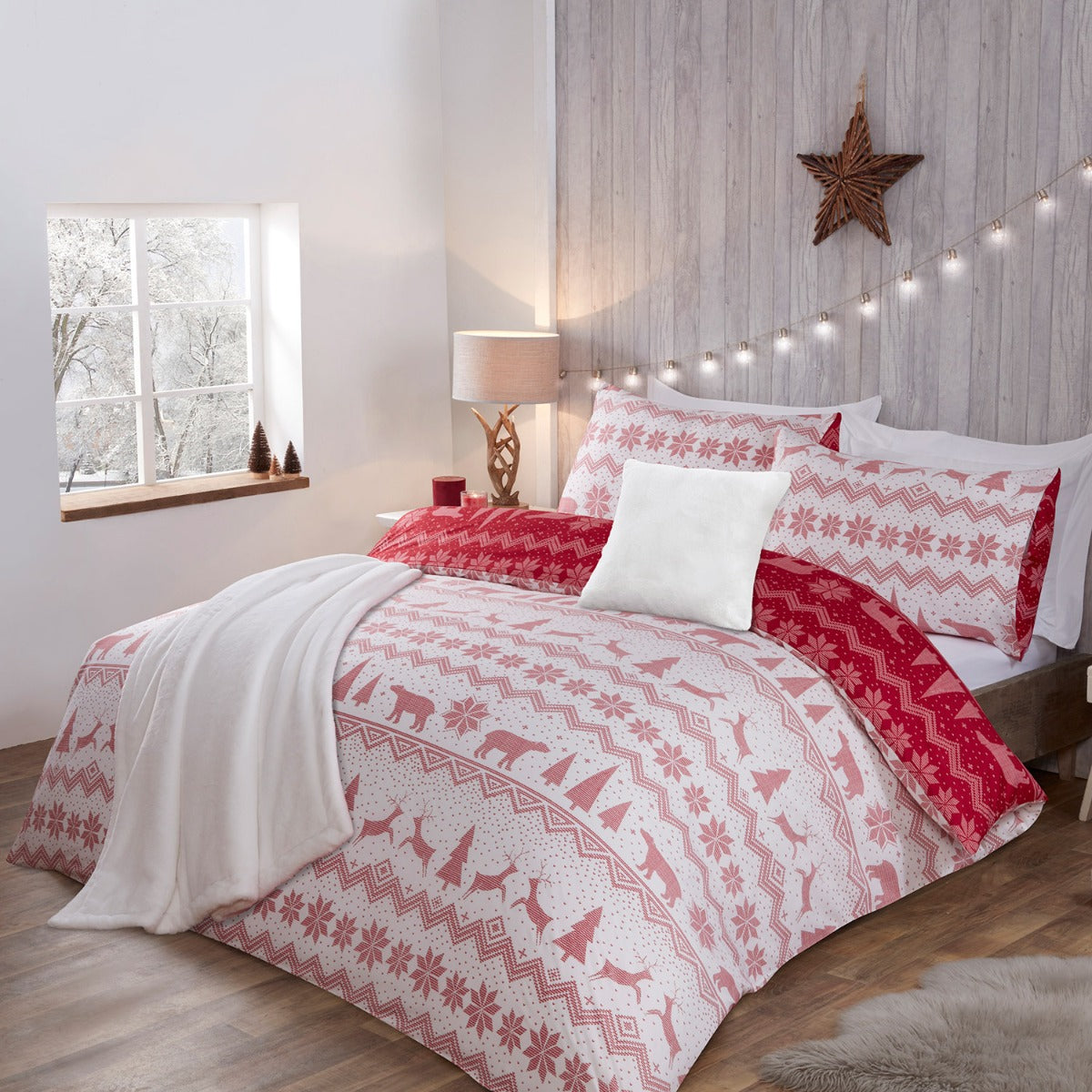 Fairisle Red Super Soft Reversible Duvet Set