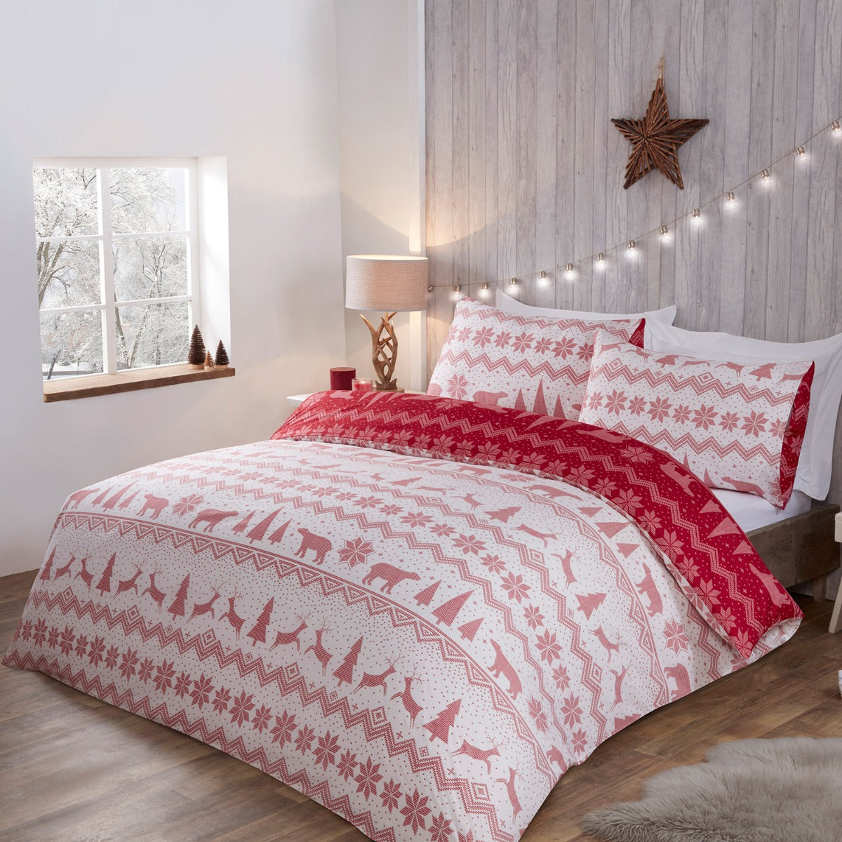 Fairisle Red Super Soft Reversible Duvet Set