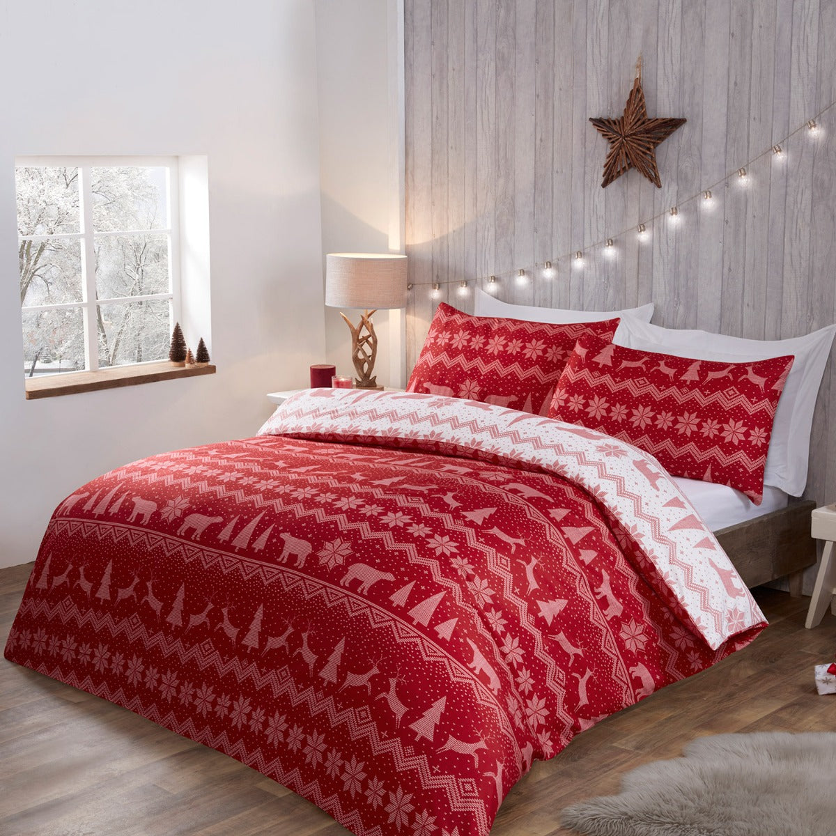 Fairisle Red Super Soft Reversible Duvet Set