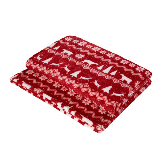 Fairisle Red Printed Christmas Fleece Throw (130cm x 150cm)