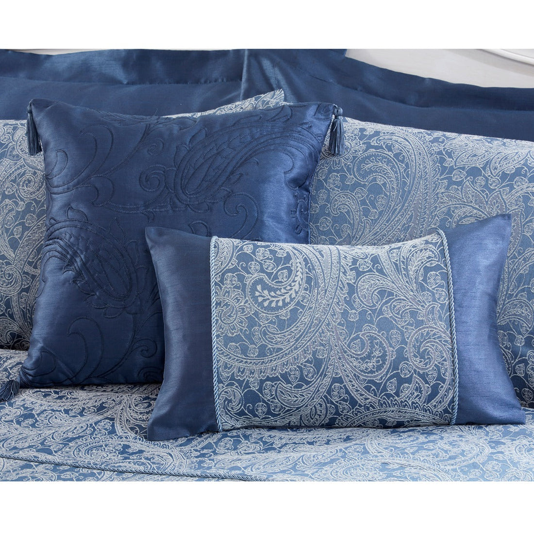 Paisley Chambray Blue Jacquard Boudoir Cushion (30cm x 50cm) Julian