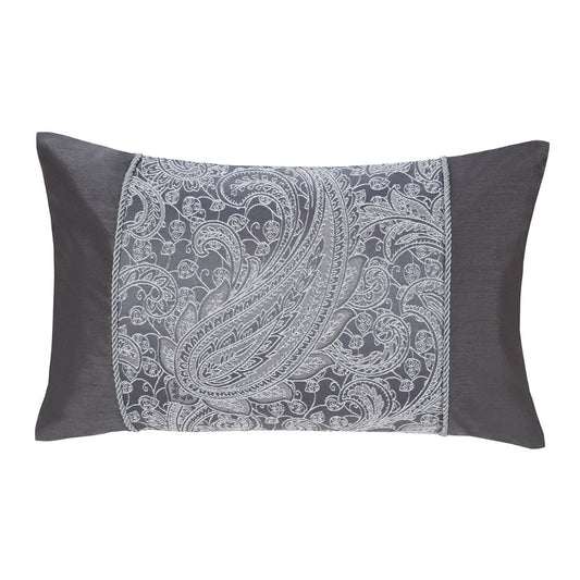 Paisley Charcoal Luxury Jacquard Boudoir Cushion (30cm x 50cm)