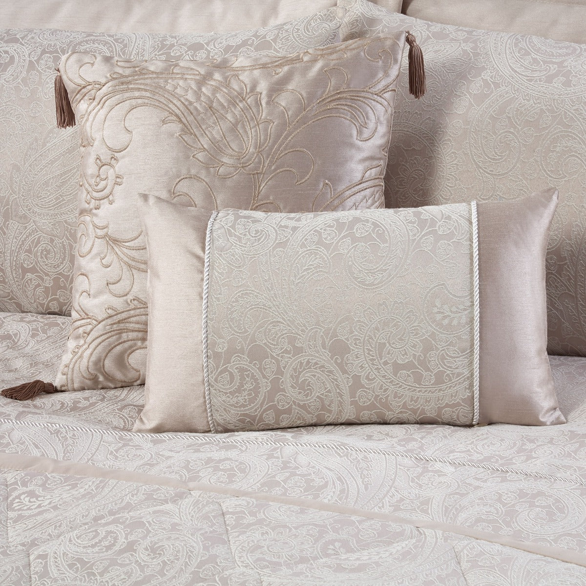 Paisley Natural Jacquard Boudoir Cushion (30cm x 50cm)