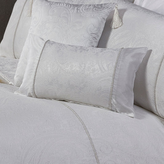 Paisley White Luxury Jacquard Boudoir Cushion (30cm x 50cm)