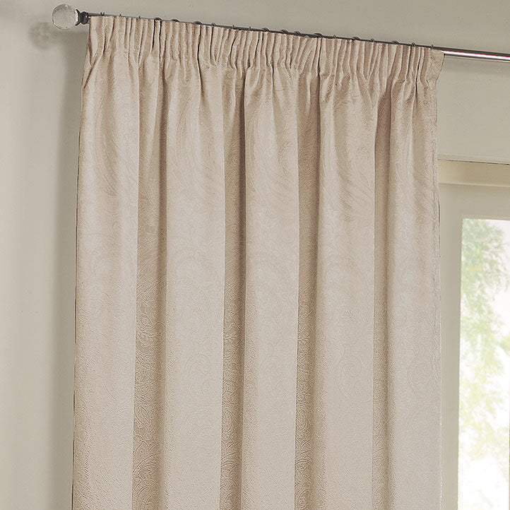 Paisley Natural Jacquard Lined Pencil Pleat Curtains