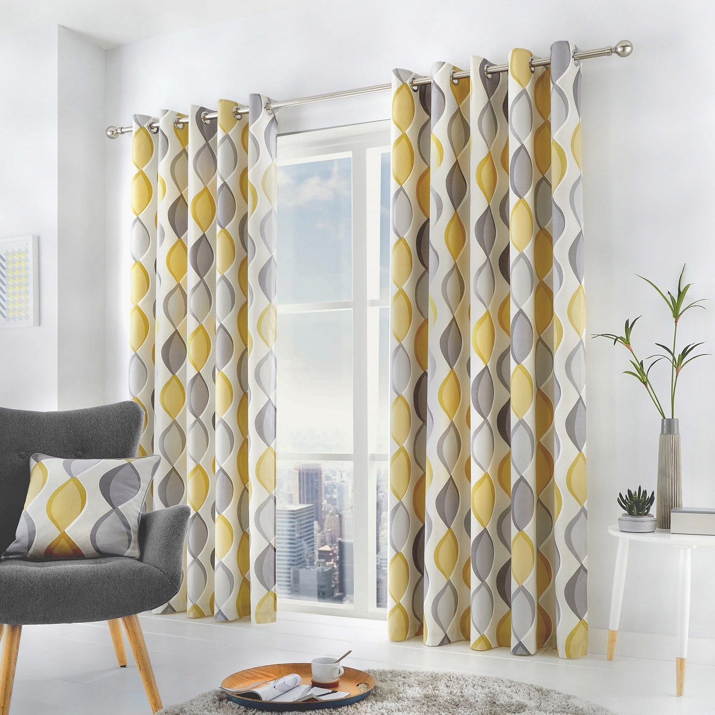 Lennox Grey Ochre Eyelet Curtains Julian Charles Home