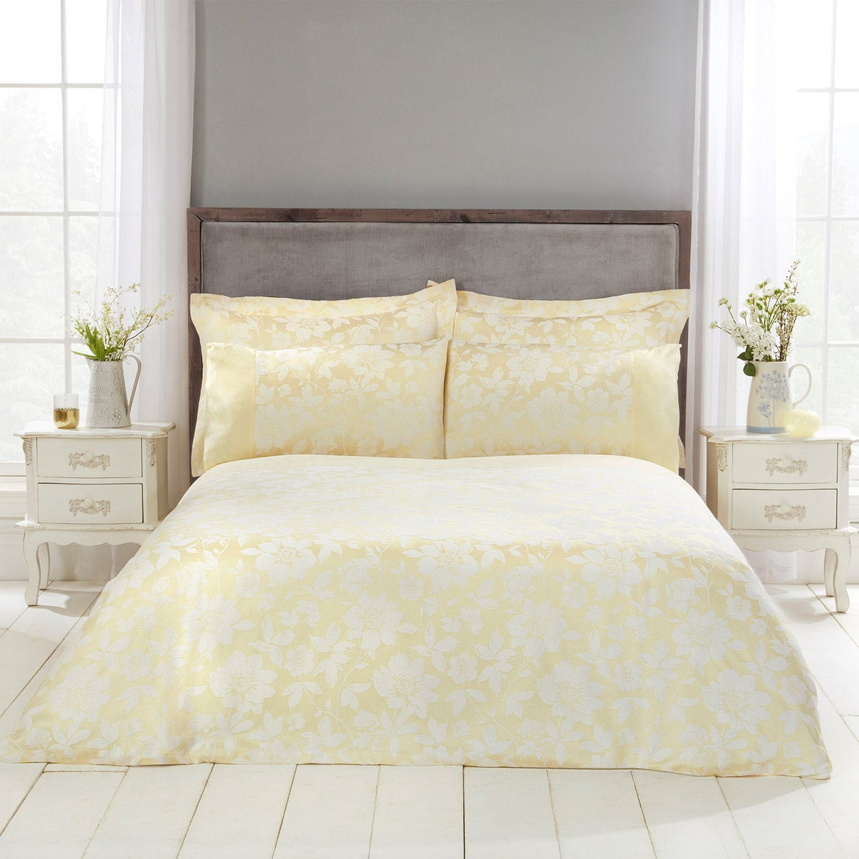 Lottie Lemon Luxury Cotton Rich Jacquard Duvet Cover Julian Charles Home