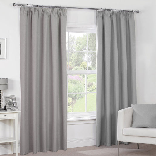 Luna Silver Grey Thermal Blackout Pencil Pleat Curtains