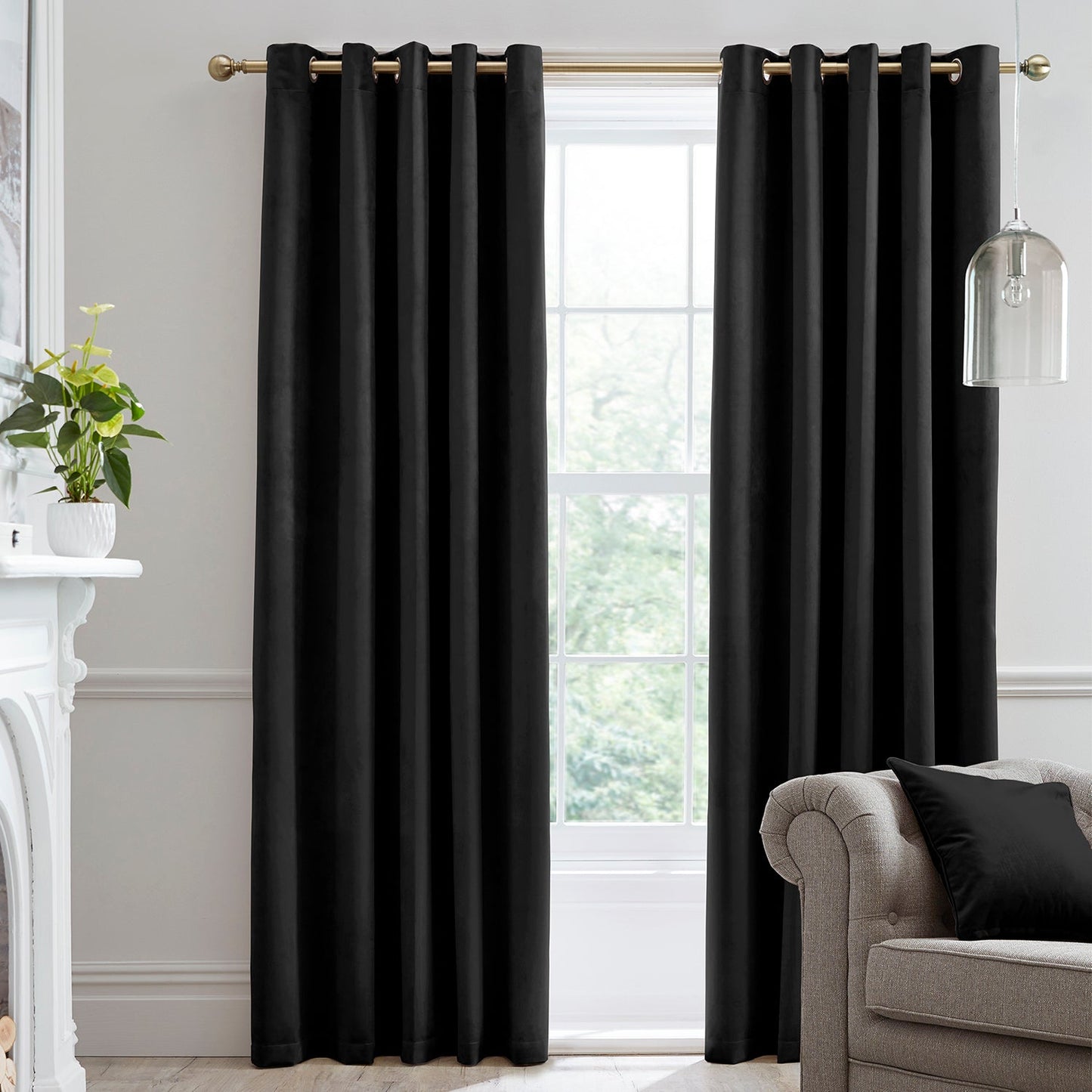Montrose Black Velvet Blackout-Coated Eyelet Curtains